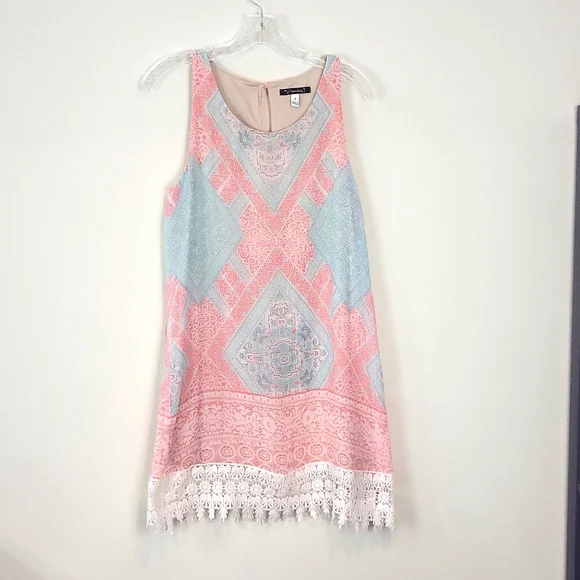 Xtraordinary Dresses | Xtraordinary Orange Teal White Aztec Dress with Crochet Lace Trim Hem | Color: Blue/Orange | Size: S | Cristinapfeifer's Closet